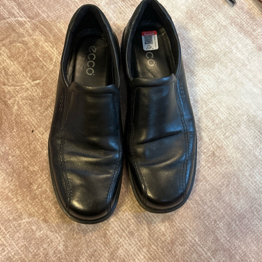 Ecco Black Leather Loafers Slip-On Shoes Sz 46 - Picture 2 of 8